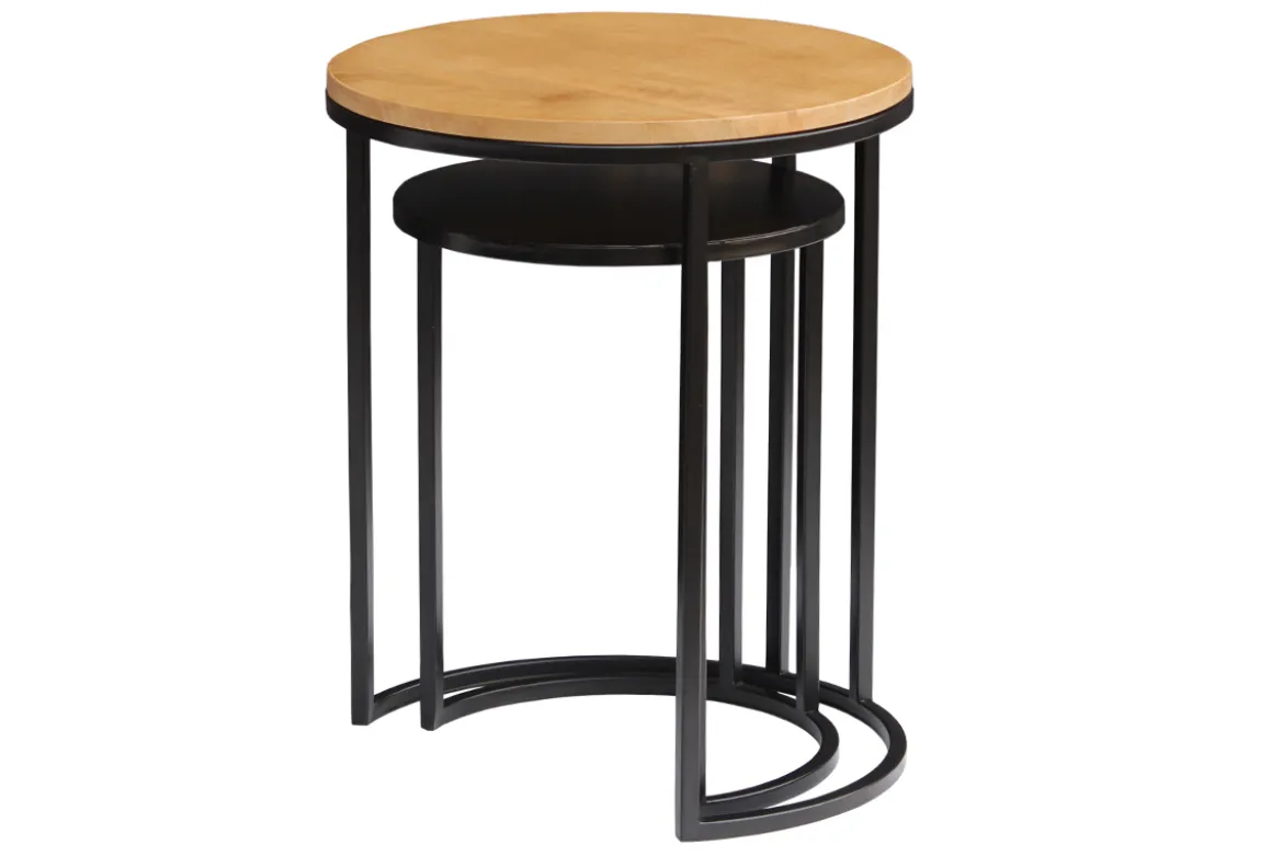 Tables d'appoint gigognes en bois manguier massif et métal noir TAHL