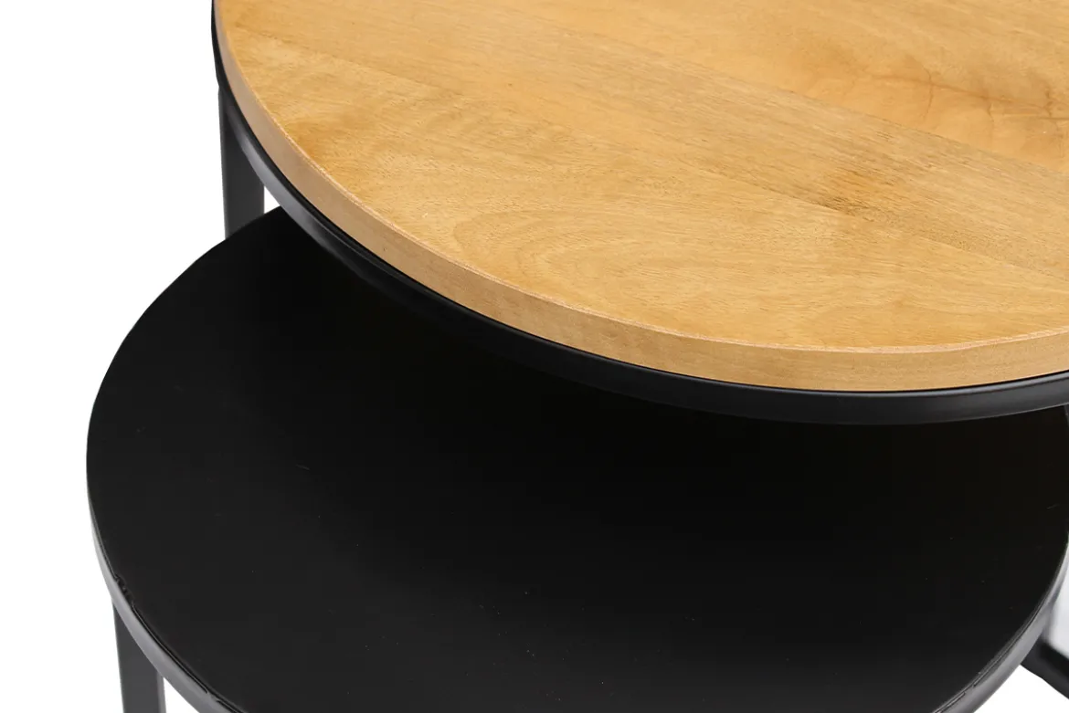 Tables d'appoint gigognes en bois manguier massif et métal noir TAHL