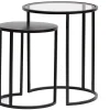 Tables d'appoint gigognes en verre trempé et métal noir TAHL