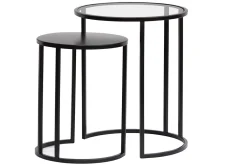 Tables d'appoint gigognes en verre trempé et métal noir TAHL