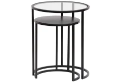 Tables d'appoint gigognes en verre trempé et métal noir TAHL