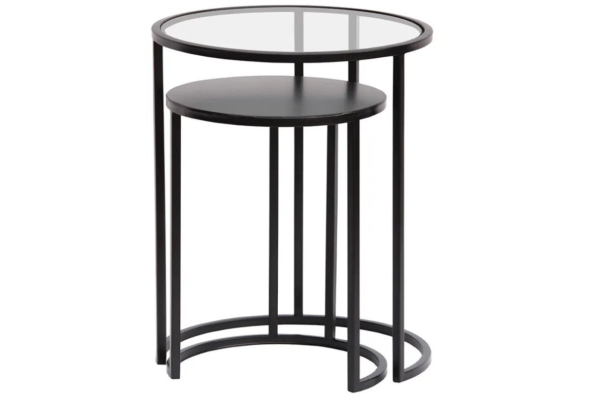 Tables d'appoint gigognes en verre trempé et métal noir TAHL