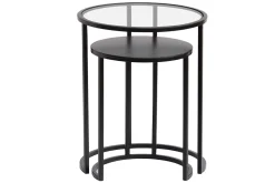 Tables d'appoint gigognes en verre trempé et métal noir TAHL