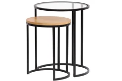 Tables d'appoint gigognes en verre trempé et bois manguier massif TAHL