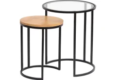 Tables d'appoint gigognes en verre trempé et bois manguier massif TAHL