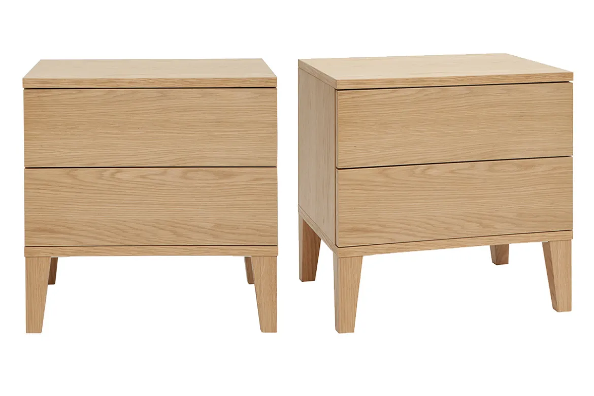 Tables de chevet avec rangements 2 tiroirs scandinave bois clair chêne (lot de 2) FREDDY