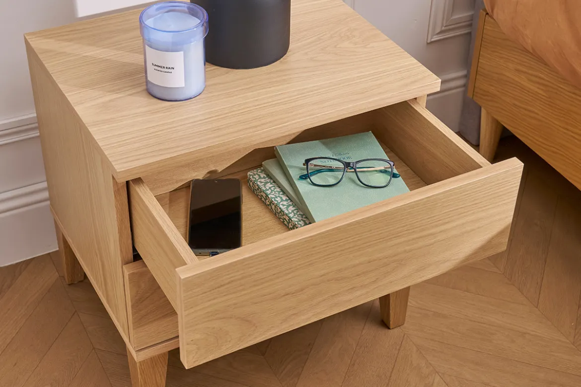 Tables de chevet avec rangements 2 tiroirs scandinave bois clair chêne (lot de 2) FREDDY