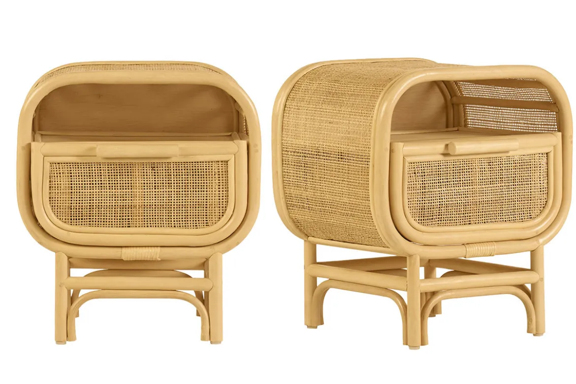 Tables de chevet avec tiroir en rotin (lot de 2) LUWAK