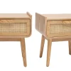 Tables de chevet avec tiroir en bois clair frêne et cannage rotin (lot de 2) ATHÈNE