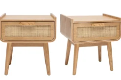 Tables de chevet avec tiroir en bois clair frêne et cannage rotin (lot de 2) ATHÈNE