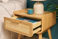 Tables de chevet avec tiroir en bois clair frêne et cannage rotin (lot de 2) ATHÈNE