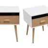 Tables de chevet connectées multimédia blanc mat et bois clair massif (lot de 2) PAVAN