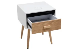 Tables de chevet connectées multimédia blanc mat et bois clair massif (lot de 2) PAVAN