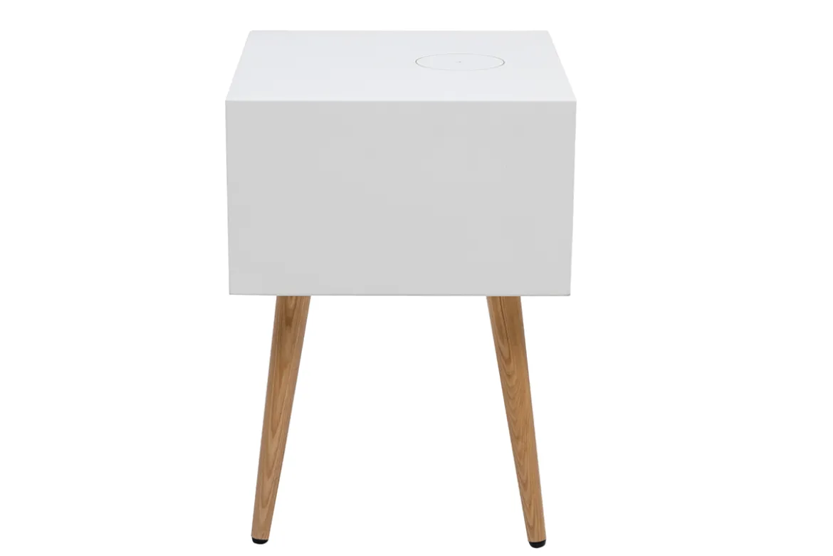 Tables de chevet connectées multimédia blanc mat et bois clair massif (lot de 2) PAVAN