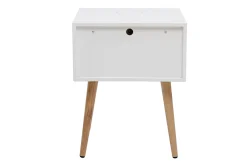 Tables de chevet connectées multimédia blanc mat et bois clair massif (lot de 2) PAVAN