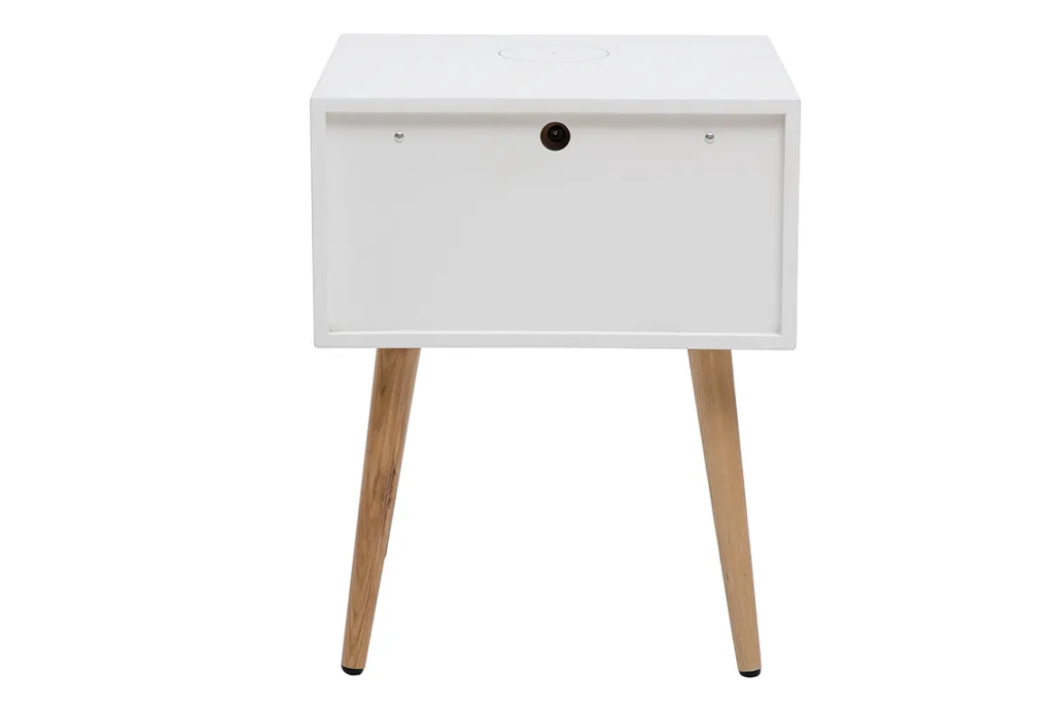 Tables de chevet connectées multimédia blanc mat et bois clair massif (lot de 2) PAVAN