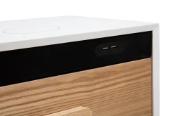 Tables de chevet connectées multimédia blanc mat et bois clair massif (lot de 2) PAVAN