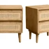Tables de chevet en bois manguier massif et cannage rotin avec rangements 2 tiroirs (lot de 2) ACANGE