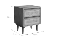 Tables de chevet en bois manguier massif et cannage rotin avec rangements 2 tiroirs (lot de 2) ACANGE