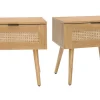 Tables de chevet finition bois clair, cannage rotin et métal noir (lot de 2) MANILLE