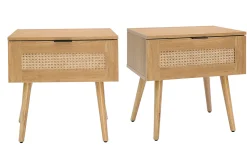 Tables de chevet finition bois clair, cannage rotin et métal noir (lot de 2) MANILLE