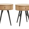 Tables de chevet rondes avec tiroir bois clair et métal noir (lot de 2) KORAL