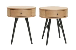 Tables de chevet rondes avec tiroir bois clair et métal noir (lot de 2) KORAL