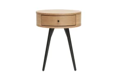 Tables de chevet rondes avec tiroir bois clair et métal noir (lot de 2) KORAL