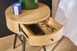 Tables de chevet rondes avec tiroir bois clair et métal noir (lot de 2) KORAL