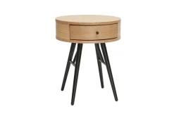 Tables de chevet rondes avec tiroir bois clair et métal noir (lot de 2) KORAL