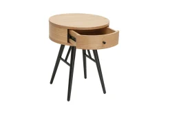 Tables de chevet rondes avec tiroir bois clair et métal noir (lot de 2) KORAL