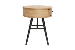 Tables de chevet rondes avec tiroir bois clair et métal noir (lot de 2) KORAL