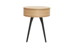 Tables de chevet rondes avec tiroir bois clair et métal noir (lot de 2) KORAL