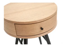 Tables de chevet rondes avec tiroir bois clair et métal noir (lot de 2) KORAL