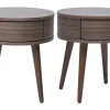 Tables de chevet rondes en bois foncé avec tiroir (lot de 2) JUDITH
