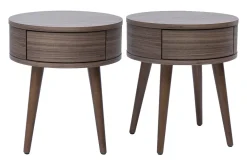 Tables de chevet rondes en bois foncé avec tiroir (lot de 2) JUDITH