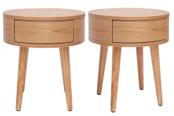 Tables de chevet rondes en bois clair avec tiroir (lot de 2) JUDITH