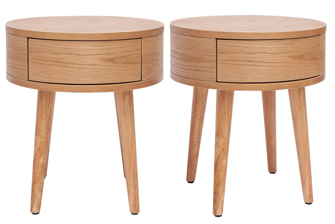 Tables de chevet rondes en bois clair avec tiroir (lot de 2) JUDITH