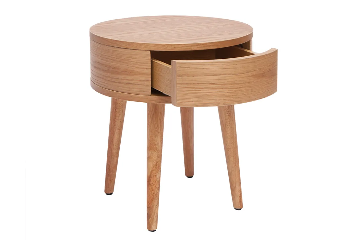 Tables de chevet rondes en bois clair avec tiroir (lot de 2) JUDITH