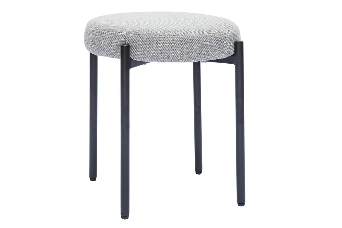 Tabouret bas empilable en tissu effet velours texturé gris clair et métal noir H41 cm KIKO