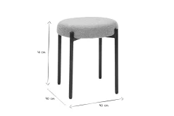Tabouret bas empilable en tissu effet velours texturé gris clair et métal noir H41 cm KIKO