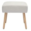 Tabouret bas en tissu effet laine bouclée blanc et bois clair massif H46 cm GUESTA