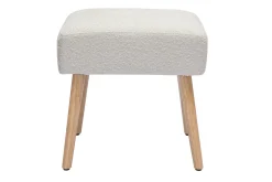 Tabouret bas en tissu effet laine bouclée blanc et bois clair massif H46 cm GUESTA