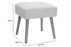 Tabouret bas en tissu effet laine bouclée blanc et bois clair massif H46 cm GUESTA