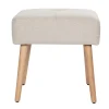 Tabouret bas en tissu effet velours texturé beige et bois clair massif H46 cm GUESTA