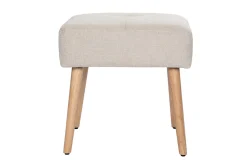 Tabouret bas en tissu effet velours texturé beige et bois clair massif H46 cm GUESTA