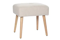 Tabouret bas en tissu effet velours texturé beige et bois clair massif H46 cm GUESTA