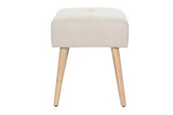 Tabouret bas en tissu effet velours texturé beige et bois clair massif H46 cm GUESTA