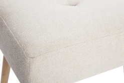 Tabouret bas en tissu effet velours texturé beige et bois clair massif H46 cm GUESTA