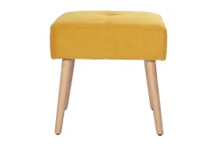 Tabouret bas en tissu effet velours texturé jaune moutarde et bois clair massif H46 cm GUESTA